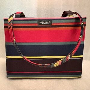 Kate Spade New York Multicolor Market Stripe Canvas Tote Structured Shopper Bag
